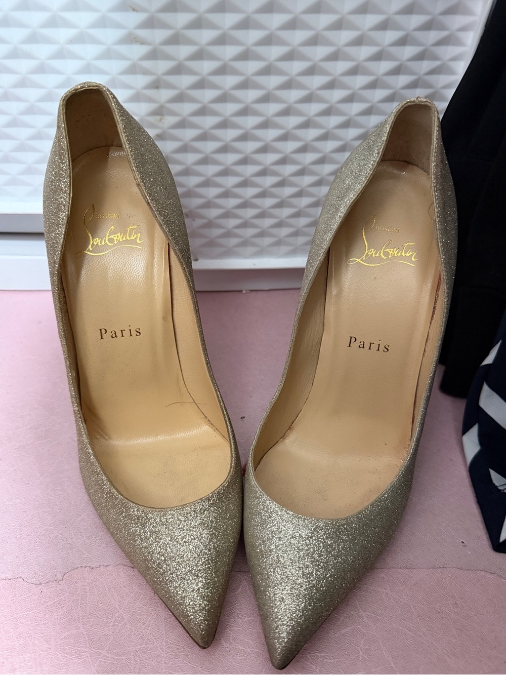Christian Louboutin Gold Glitter Pointed Pumps